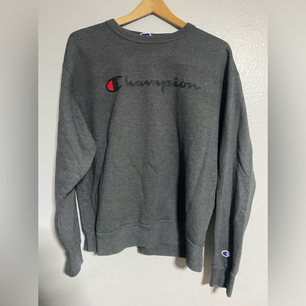 Champion Gray Crewneck Sweater with Embroidered Logo